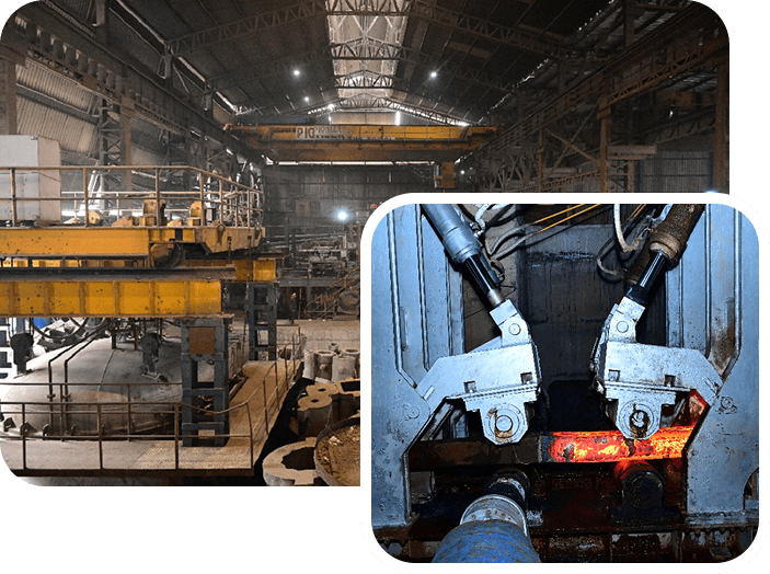 Melt shop overhead crane and the steel being handled in the plant